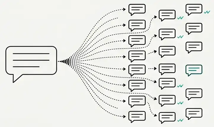 One message fanning out to hundreds of chats and coming back marked as read