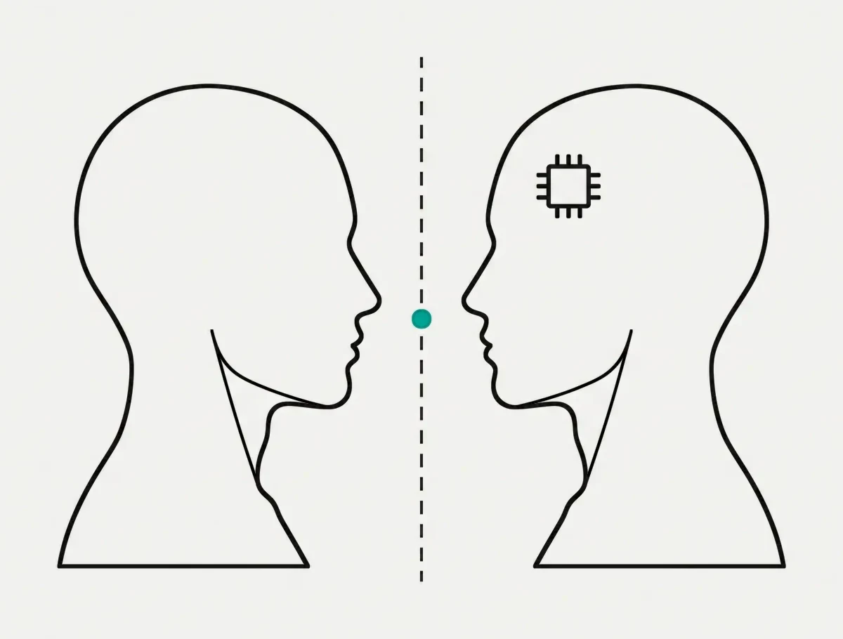 Dos perfiles frente a frente, uno con un chip