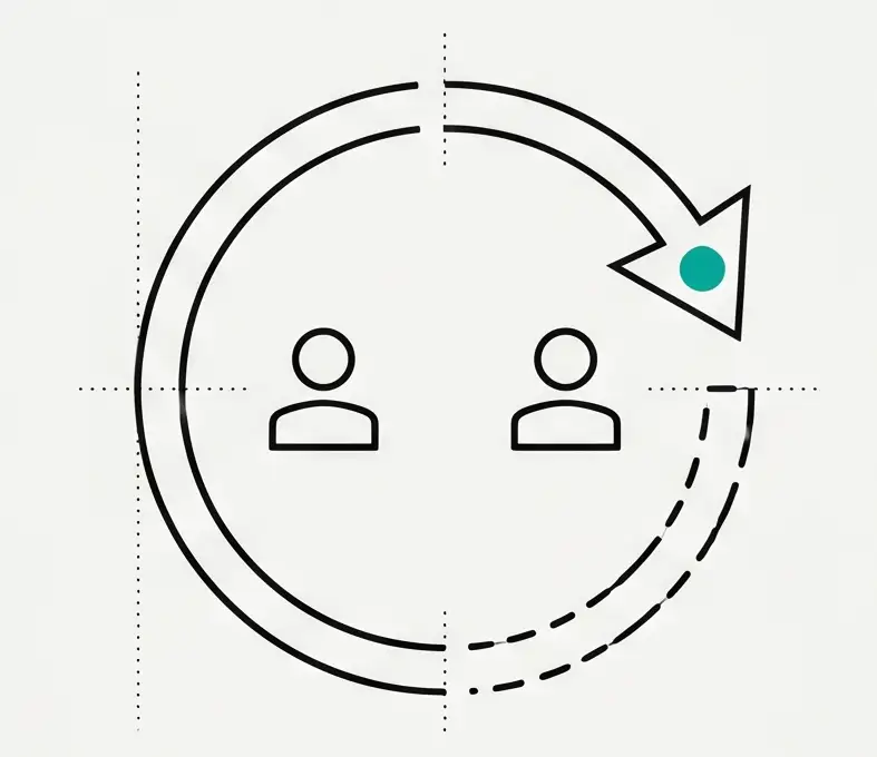 An arrow looping back to two people who already saw the ad