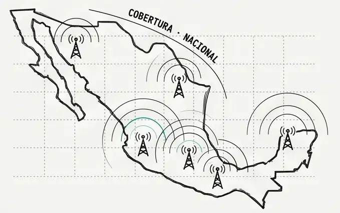 Map of Mexico with cell towers covering the whole country