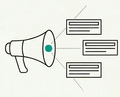 A megaphone sending out three notices